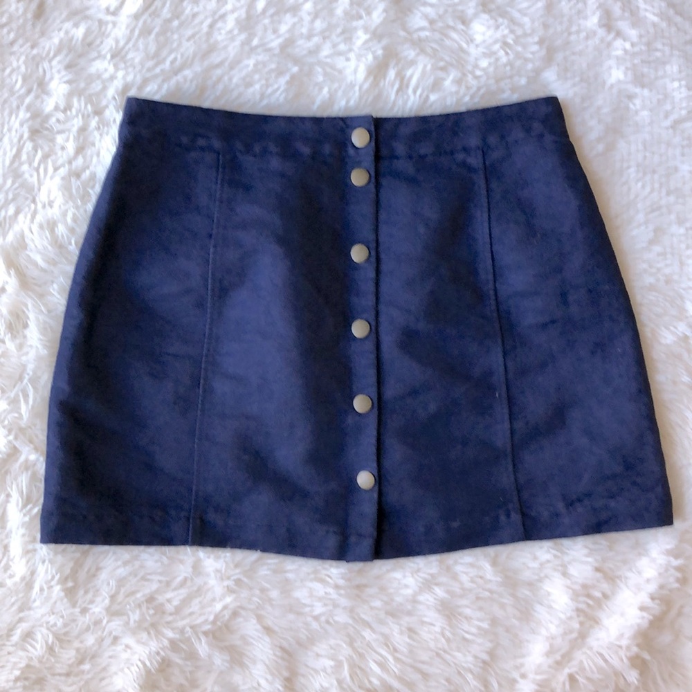 Navy Faux Suede A-Line Mini Skirt
